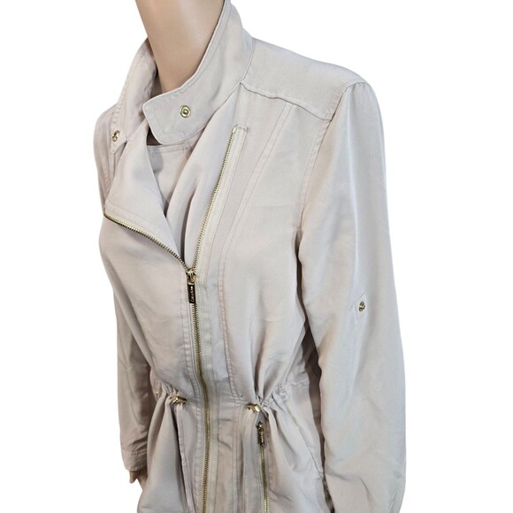 Calvin Klein women's S beige cinch waist roll tab full zip jacket lightweight - Picture 6 of 8